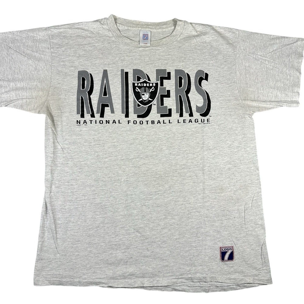VINTAGE 1990 Logo 7 Raiders T Shirt Mens XL Gray NFL USA Made Single Stitched